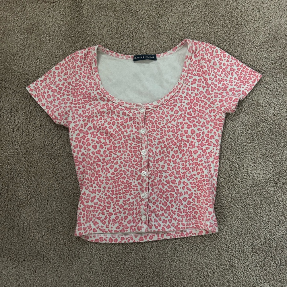 Brandy Melville Pink Leopard Print Button-Up Top